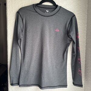 Burnside Women’s Gray Long Sleeve Hibiscus Flower Graphic Sun Rash Guard L
